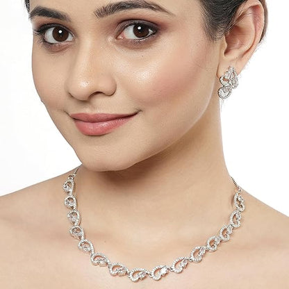 LukGud American Diamond studded Necklace and Drop Earrings Jewellery Set for women