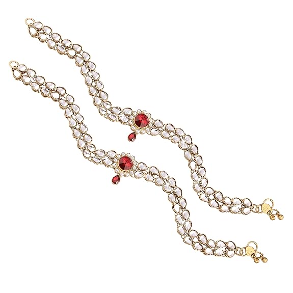 LukGud Gold Plated Kundan Payal Anklets Jewellery for Women & Girls