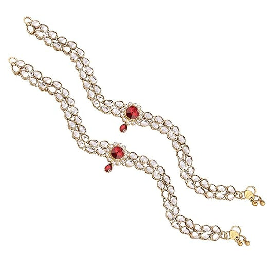 LukGud Gold Plated Kundan Payal Anklets Jewellery for Women & Girls