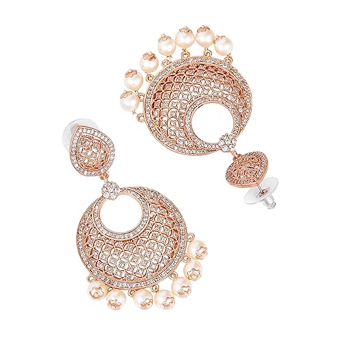 LukGud Jewellery Rose Gold Plated CZ Attractive Designer Drop Earrings with Pearls for Girls and Women