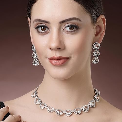 LukGud American Diamond Studded Jewellery Set For Women and Girl