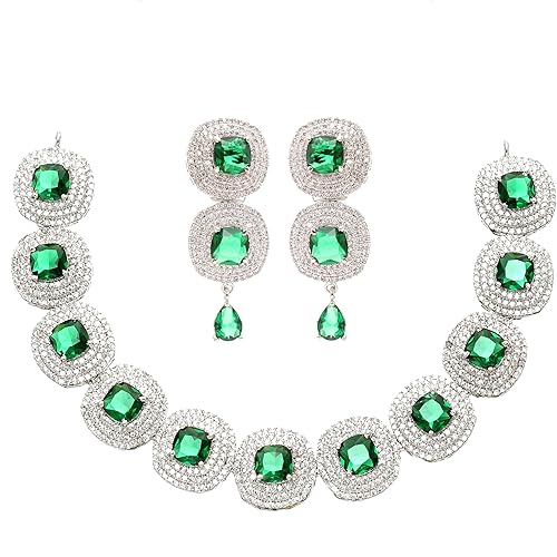 LukGud American Diamond Studded Jewellery Set For Women and Girl