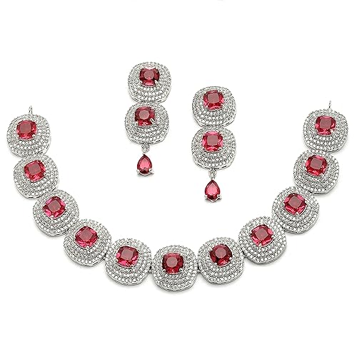 LukGud American Diamond Studded Jewellery Set For Women and Girl