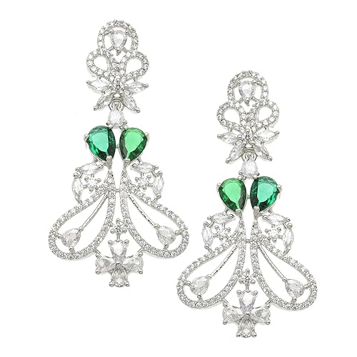 LukGud Rhodium-Plated American Diamond Studded Paisley Shaped Drop Earrings For Girls and Women