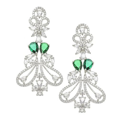 LukGud Rhodium-Plated American Diamond Studded Paisley Shaped Drop Earrings For Girls and Women