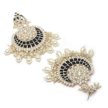 LukGud Gold-Plated Kundan studded Crescent Shaped Chandbali Earrings for Girls and Women