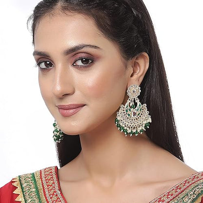 LukGud Gold-Plated Kundan studded Crescent Shaped Chandbali Earrings for Girls and Women