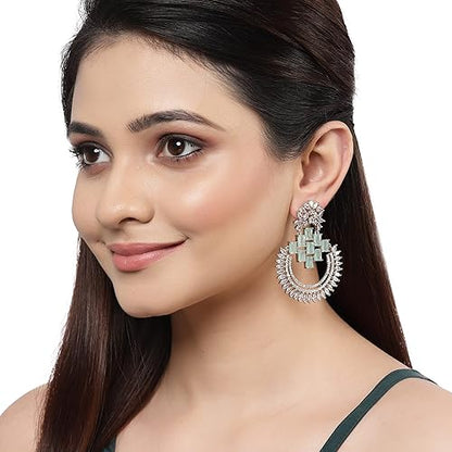 LukGud American Diamond Studded Rhodium-Plated Chandbalis Earrings