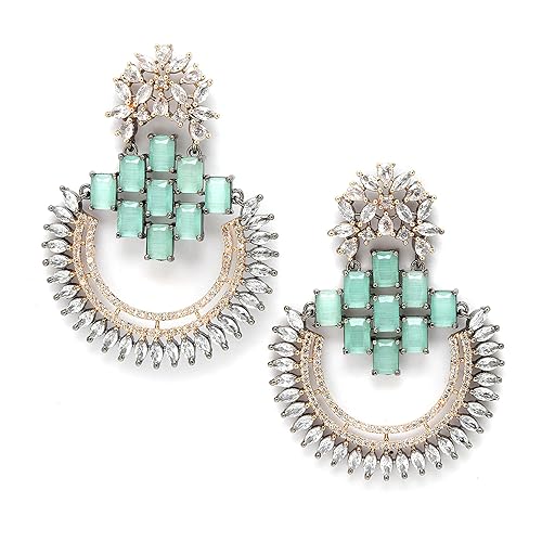 LukGud American Diamond Studded Rhodium-Plated Chandbalis Earrings