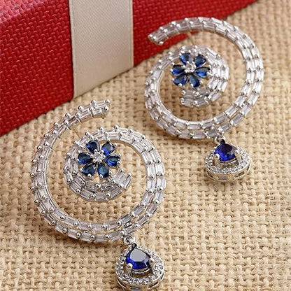 LukGud Rhodium-Plated Circular American Diamond Studded Hoop Earrings