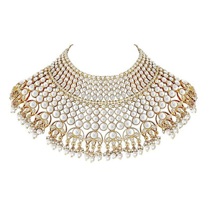 LukGud  Indian Wedding Traditional Gold Plated Kundan Choker Necklace Set with Tikka and Earrings for Wome Girls