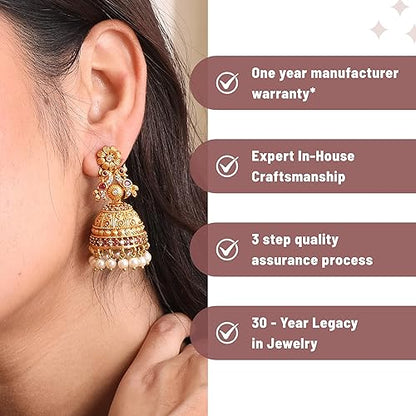 LukGud Gold Plated Vaishnavi Jhumka Earrings with Peacock Design For Women