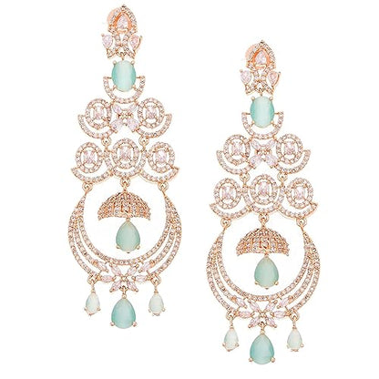 LukGud Floral Shaped American Diamond Dangle Chandelier Earring For Women And Girls