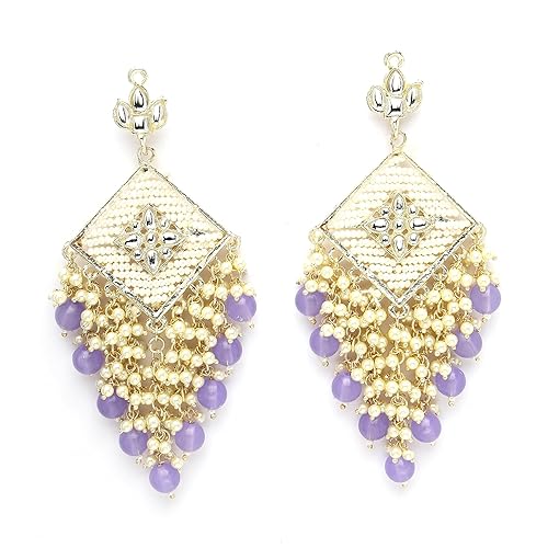 LukGud 18K Gold Plated Traditional Handcrafted Pearl Kundan Beaded Chandbali Earrings for Women/Girls