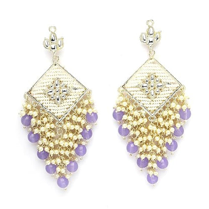 LukGud 18K Gold Plated Traditional Handcrafted Pearl Kundan Beaded Chandbali Earrings for Women/Girls