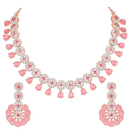 LukGud American Diamond Necklace Jewellery Set with Earrings for Women