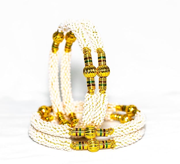 LukGud Traditional Pearl Studded Gold Plated Bangles Set for Women and Girls - 4 Bangles