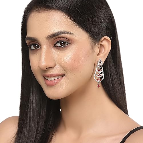 LuKGud Oxidised Silver-Plated American Diamond studded Crescent Drop Earrings for Girls and Women