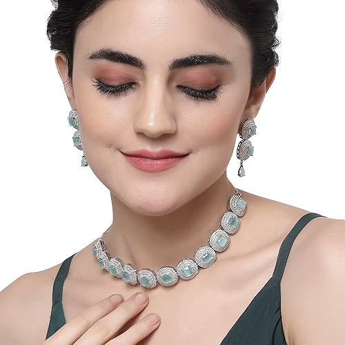 LukGud American Diamond Studded Jewellery Set For Women and Girl