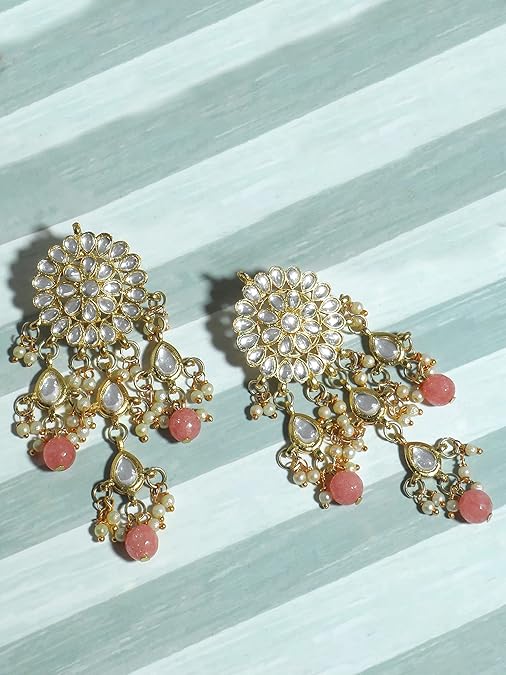 LukGud Womens Gold Plated Kundan Tassel Earrings