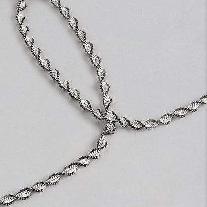 LukGud Silver Designer Twisted Black Chain Rhodium Plated Anklet (Pair) | Gift for Women & Girls |