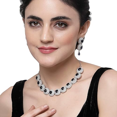 LukGud American Diamond Studded Jewellery Set For Women and Girl