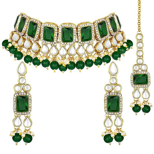 LukGud Crystal Faux Pearl Kundan Necklace & Jewelry Set Gift for Women