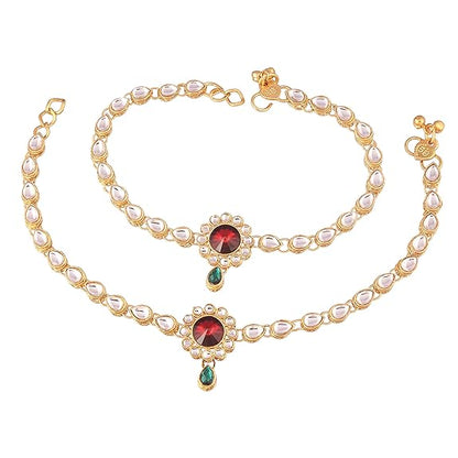 LukGud Gold Plated Kundan Payal Anklets Jewellery for Women & Girls