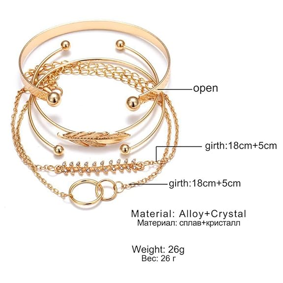 LukGud Set of 5 Stylish Multilayer Crystal Bangle Gold Plated Bracelet for Women and Girls