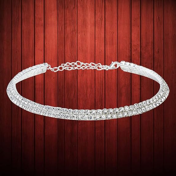 LukGud Silver Crystal Rhinestone Choker Necklace for Women