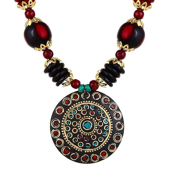 LukGud Stylish Latest Tibetan Pendant Necklace with Earrings for Women & Girls