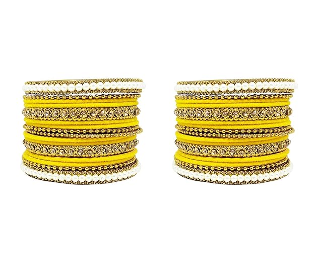 LukGud Traditional fabric stone metal bangles set for women and girls.