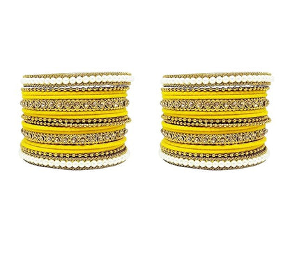 LukGud Traditional fabric stone metal bangles set for women and girls.