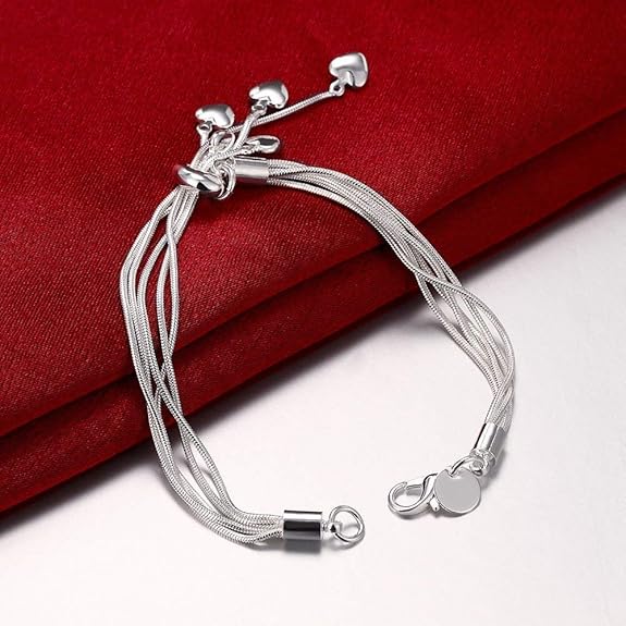 LukGud Heart Charms Silver Plated Cubic Zirconia Stylish Bracelet for Women