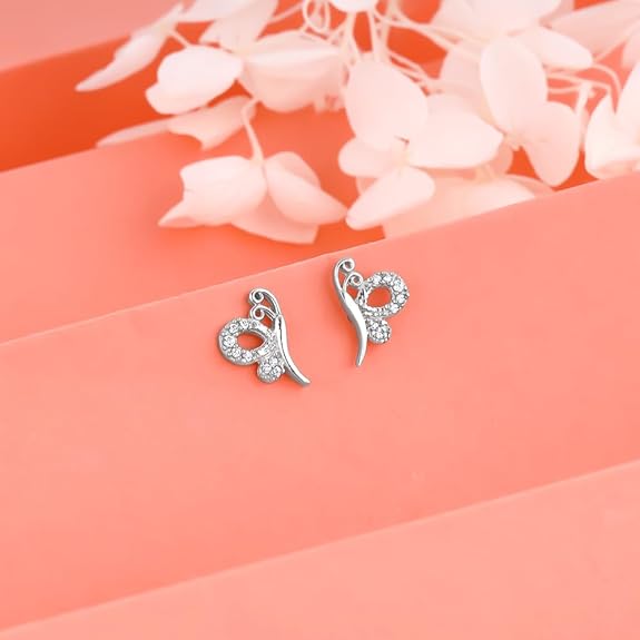 LukGud Silver Beatiful Butterfly Studs Earrings | Gifts for Women& Girls