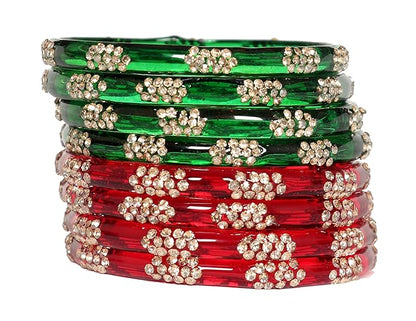 LukGud Multicolor glossy finished bangles with Silver stonework bangles for women & girls(8Pcs)