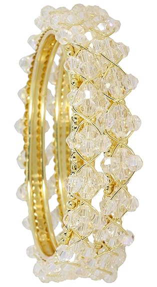 LukGud Stylish Pearls Beads Bangles Set For Women & Girls- Set of 4