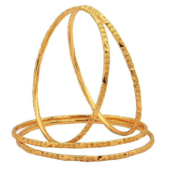 LukGud Gold Plated Thin Size Daily Wearable Bangles for Women - Set of 4