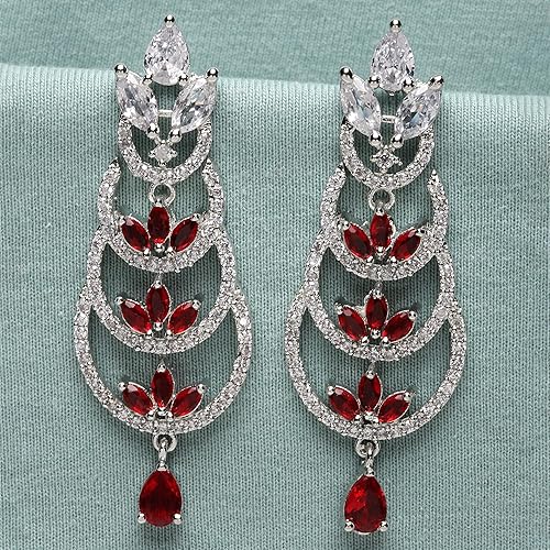 LuKGud Oxidised Silver-Plated American Diamond studded Crescent Drop Earrings for Girls and Women