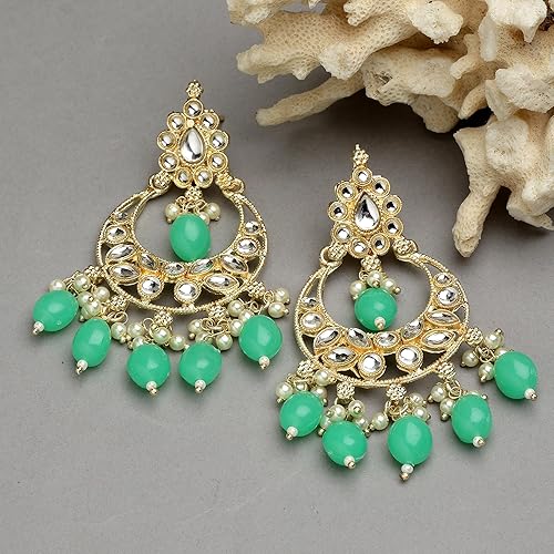 LukGud Gold-Plated Kundan studded Crescent Shaped Chandbali Earrings for Girls and Women