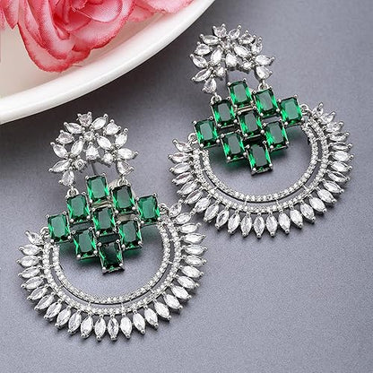 LukGud American Diamond Studded Rhodium-Plated Chandbalis Earrings