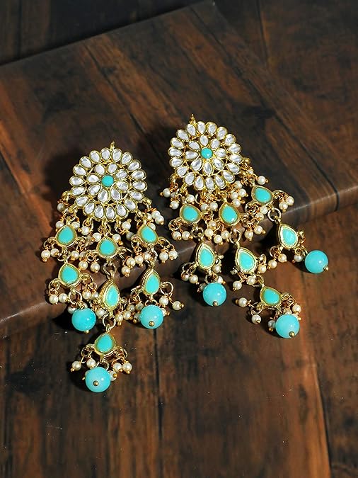 Womens Gold Plated Kundan Tassel Earrings