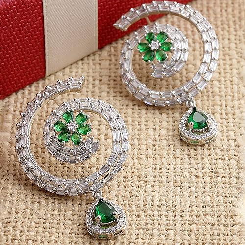 LukGud Rhodium-Plated Circular American Diamond Studded Hoop Earrings