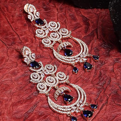 LukGud Floral Shaped American Diamond Dangle Chandelier Earring For Women And Girls