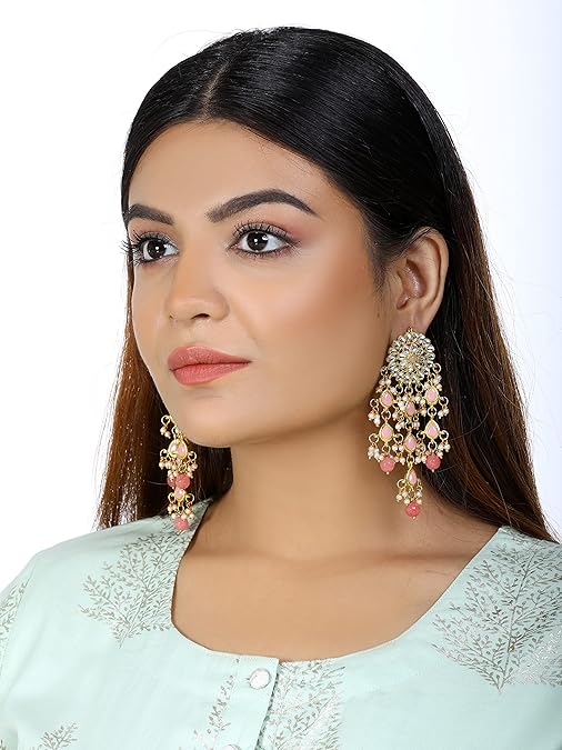 LukGud Womens Gold Plated Kundan Tassel Earrings