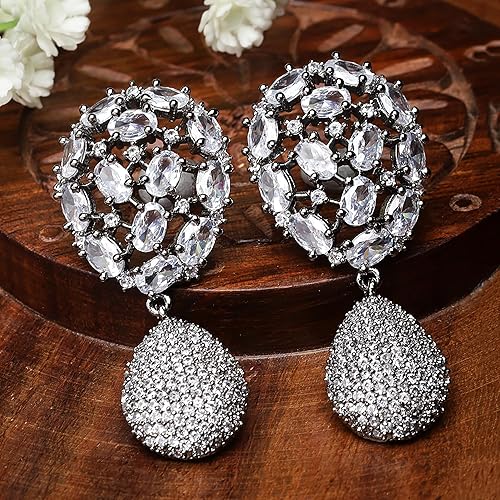 LukGud American Diamond Teardrop Shaped Drop Earrings for Girls and Women