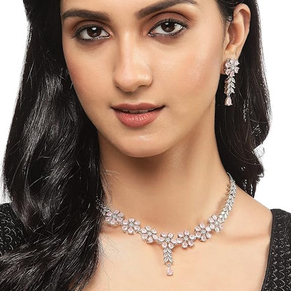 LukGud American Diamond Studded Necklace Earrings Jewellery Set for Girls and Women