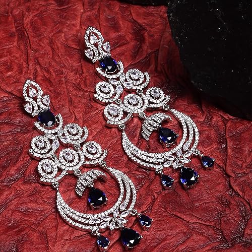 LukGud Floral Shaped American Diamond Dangle Chandelier Earring For Women And Girls