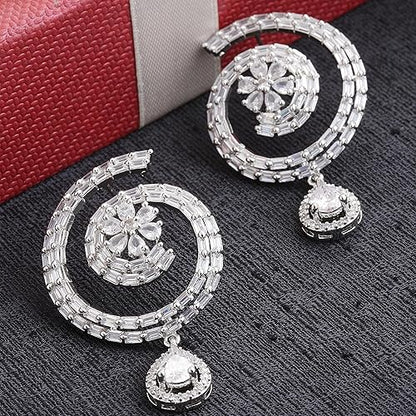 LukGud Rhodium-Plated Circular American Diamond Studded Hoop Earrings