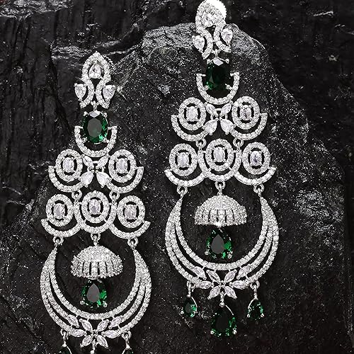 LukGud Floral Shaped American Diamond Dangle Chandelier Earring For Women And Girls